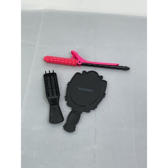 Barbie Dollhouse Black Hand Mirror & Brush Set With Pink Hair Curling Iron Matte - Picture 2 of 2